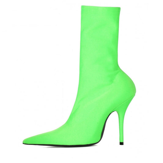 Womens Pointy Toe Elastic Boots, With Colorful , High Heels And Stiletto, Short Socks, New