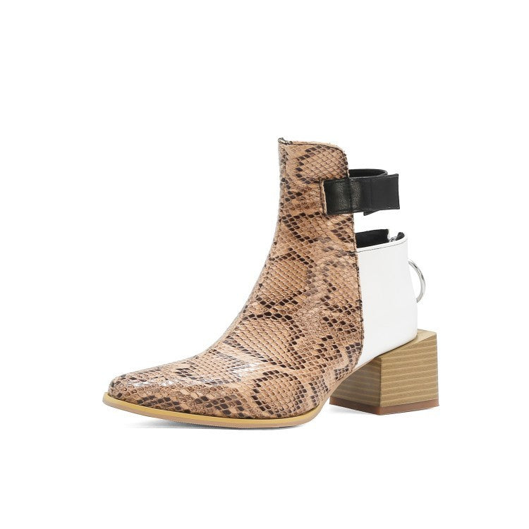 Snake-print Martin Boots With Thick Heels And Pointed Toes