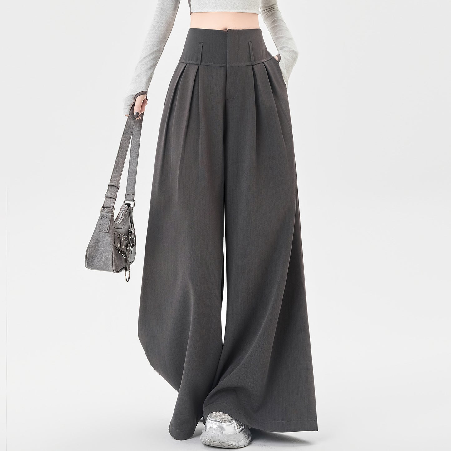 Design Sense Straight High Waist Slimming Draping Effect Casual Mopping Pants