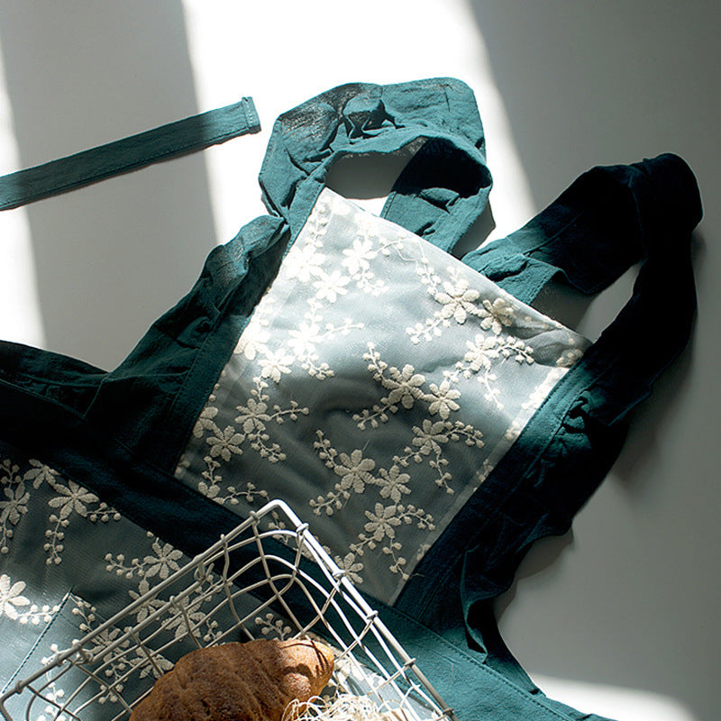 Kitchen Household Minimalist Cotton Linen Lace X Strap Apron