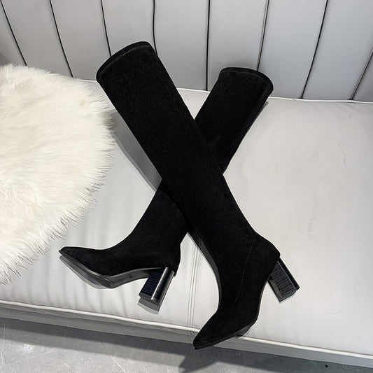 Pointed High Heels And Fleece Thick Heel Boots