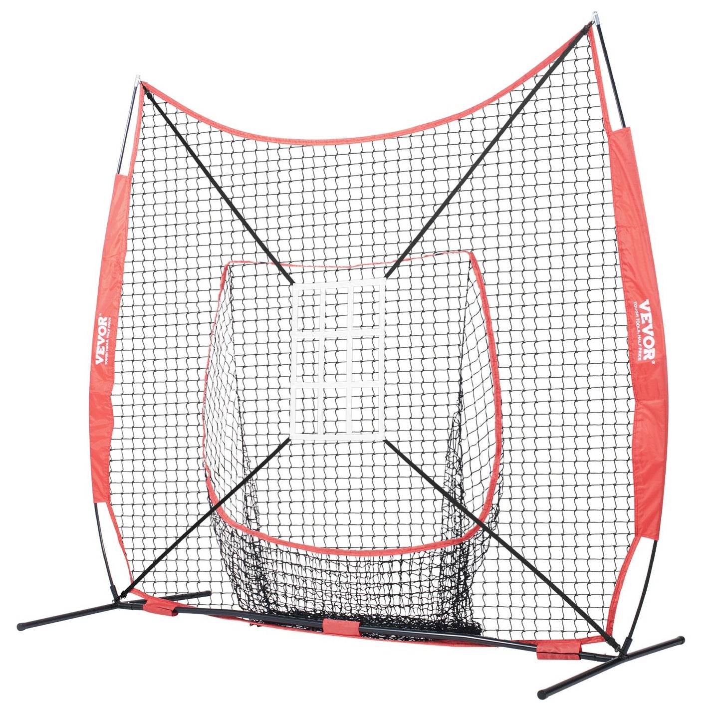 7x7 Ft Baseball Softball Practice Net, Portable Baseball Training Net For Hitting Catching Pitching, Backstop Equipment With Bow Frame, Carry Bag, Strike Zone, 12 Balls, Tee, And Ball Collector