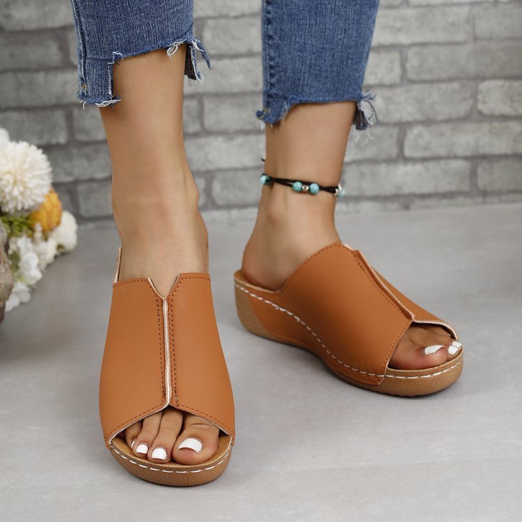 Wedge Platform Peep-toe Slippers Women's Muffin Plus Size Sandals