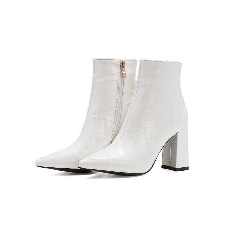 European And American Ankle Boots With Rough Stone Heels And Pointed Toes