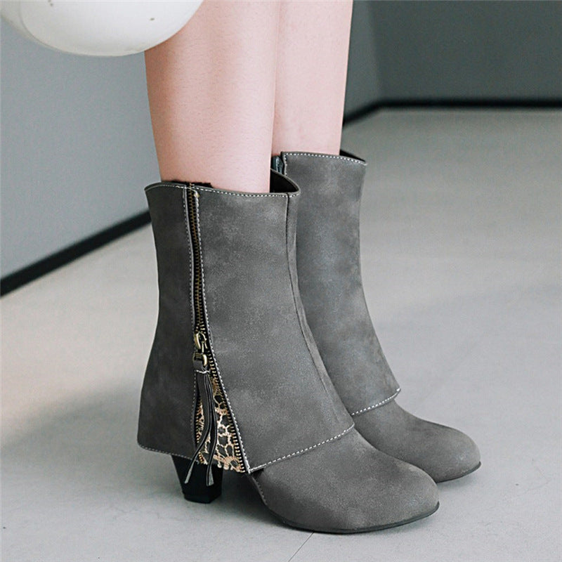 Retro boots chunky heels casual boots