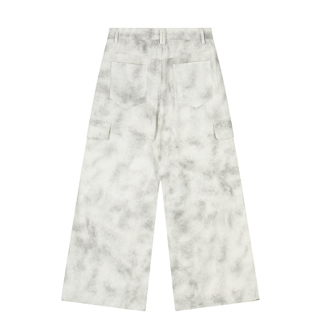 Worn Looking Washed-out Tie-dye Wide-leg Overalls