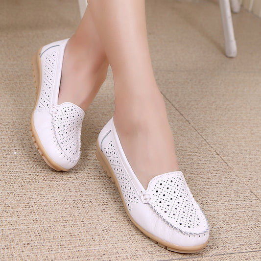 Nurse White Flat Leather Soft Bottom Women's Small Leather Shoes