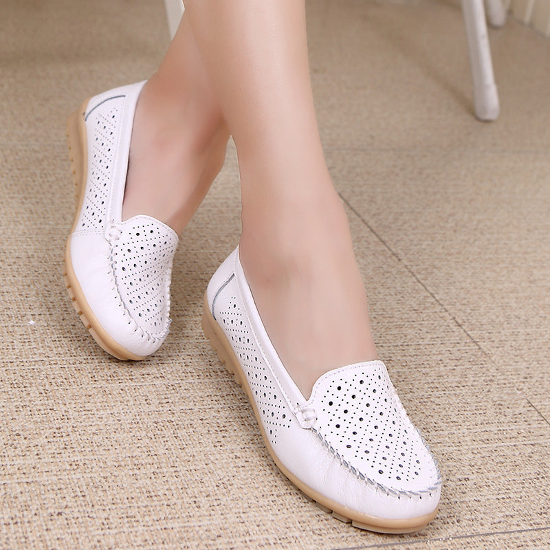 Nurse White Flat Leather Soft Bottom Women's Small Leather Shoes