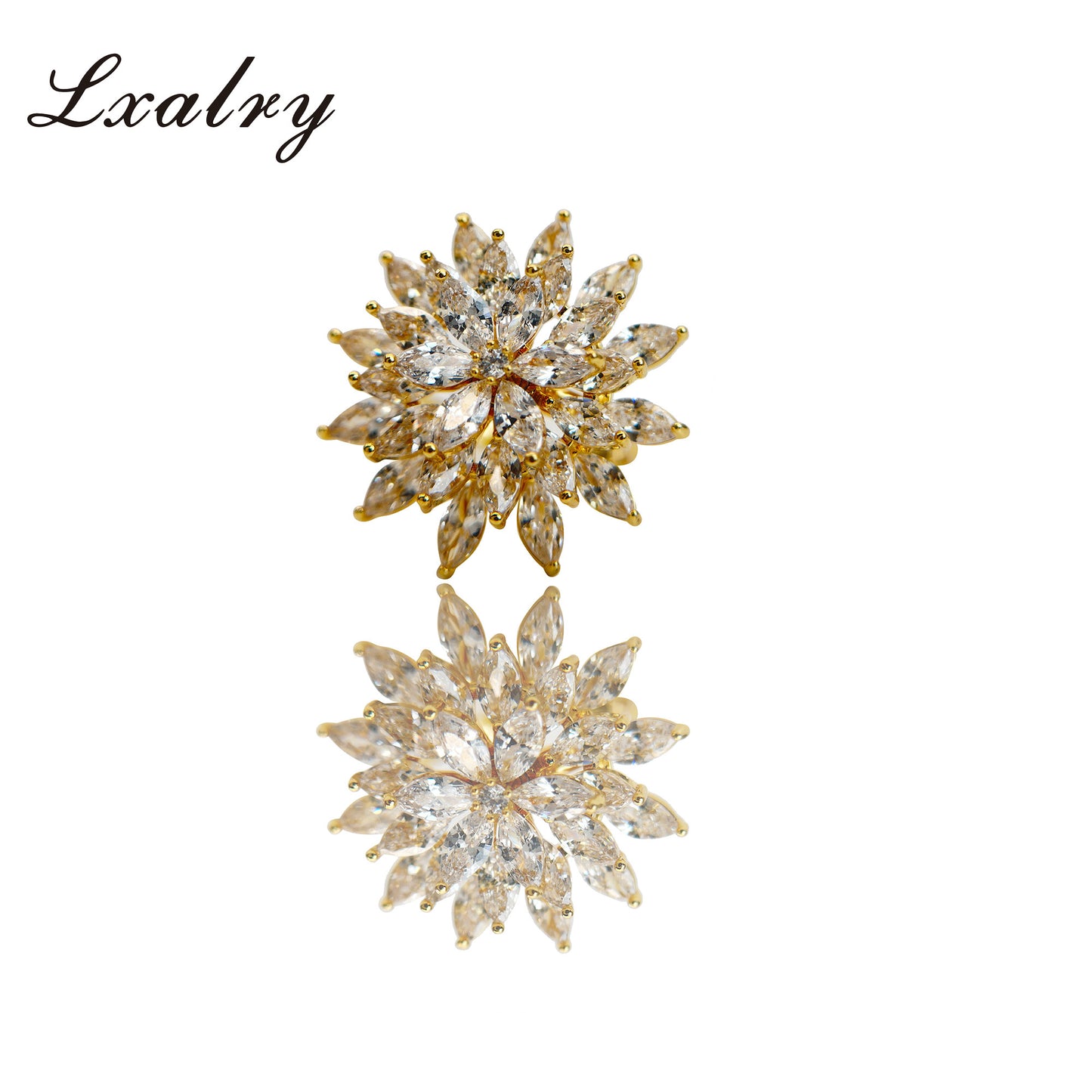 Lxalry 18K Gold Plated Copper Flower Jewelry Set - Baroque Style Statement Ring & Earrings - Hypoallergenic, Non-Tarnish, Elegant Gift For Women