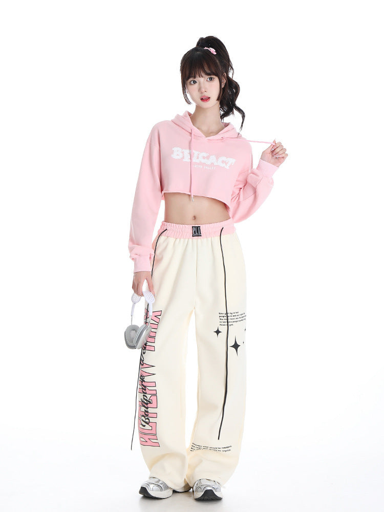Loose Drooping High Waist Slimming Gray Straight Mop Sports Leisure Long Sports Pants
