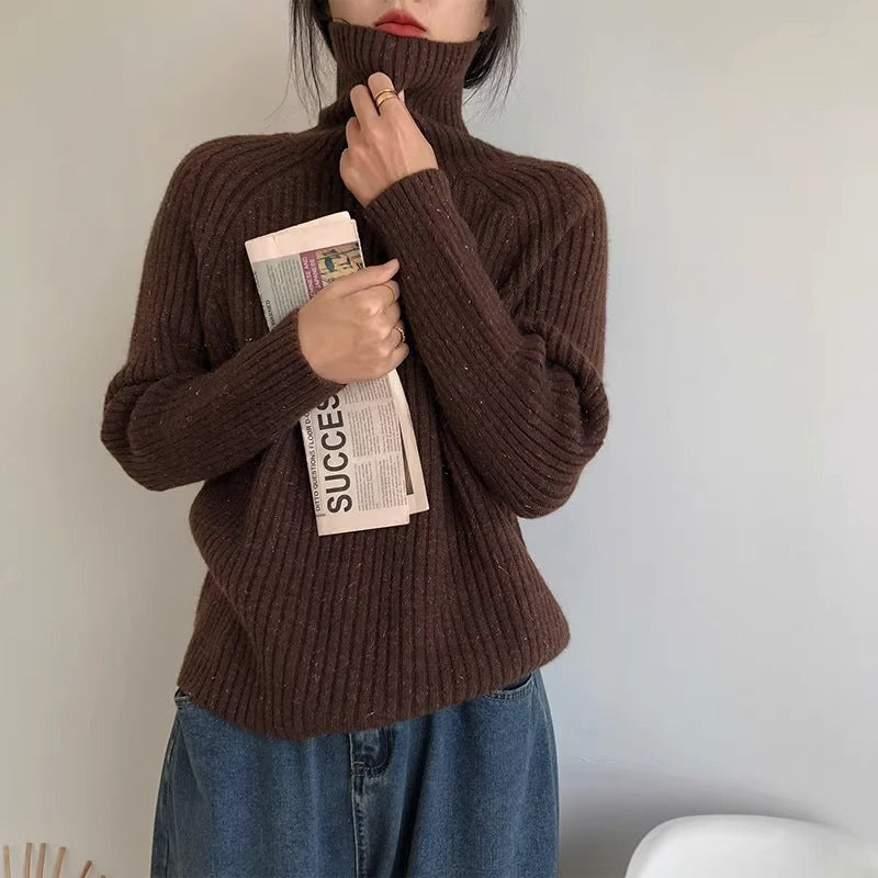 Women's Solid Color Shiny Soft Glutinous Loose Turtleneck Sweater