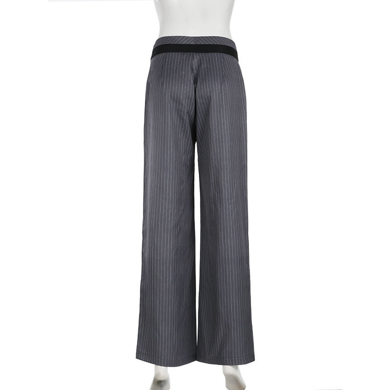Contrast Color Waist Loose Pinstripe Straight-leg Pants