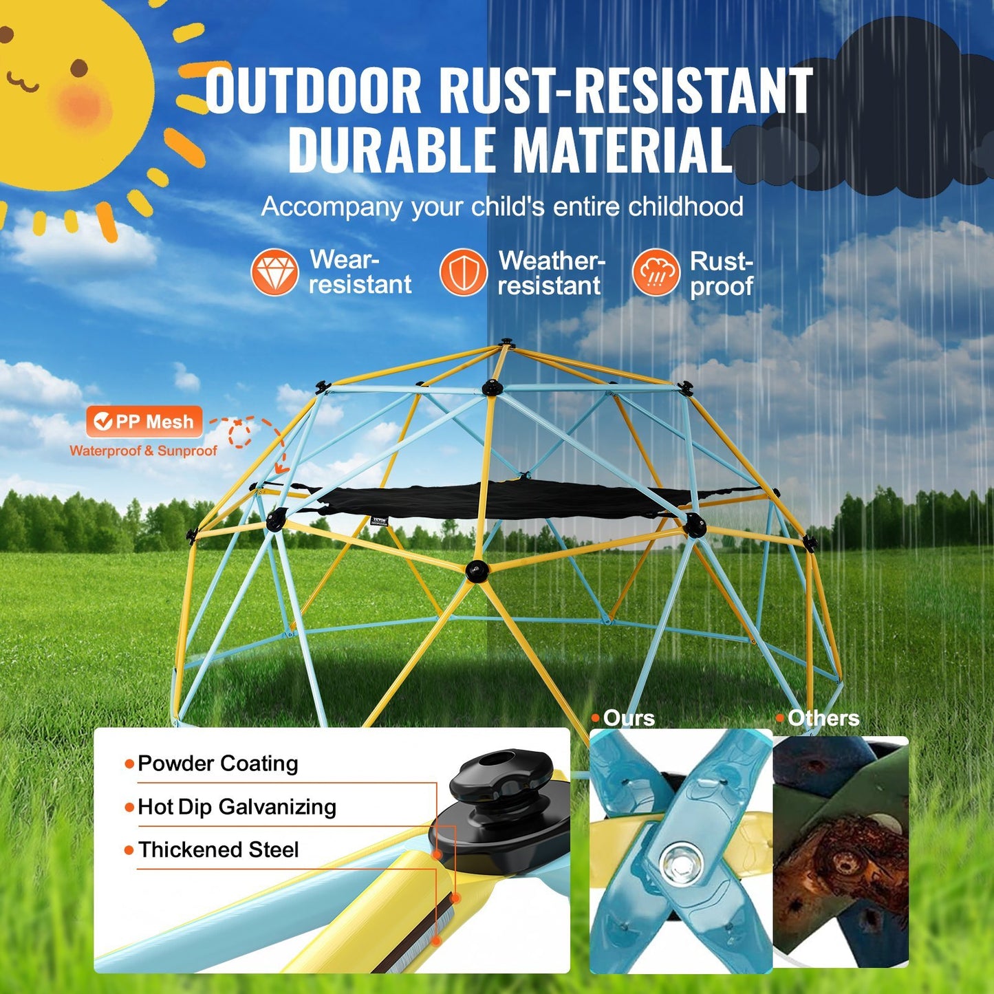 Climbing Dome, For Kids 3 To 10 Years Old,10FT Geometric Dome Climber With Hammock And Swing, Jungle Gym Supports 750LBS And Easy Assembly, With Climbing Grip, Outdoor Backyard Play Equipment