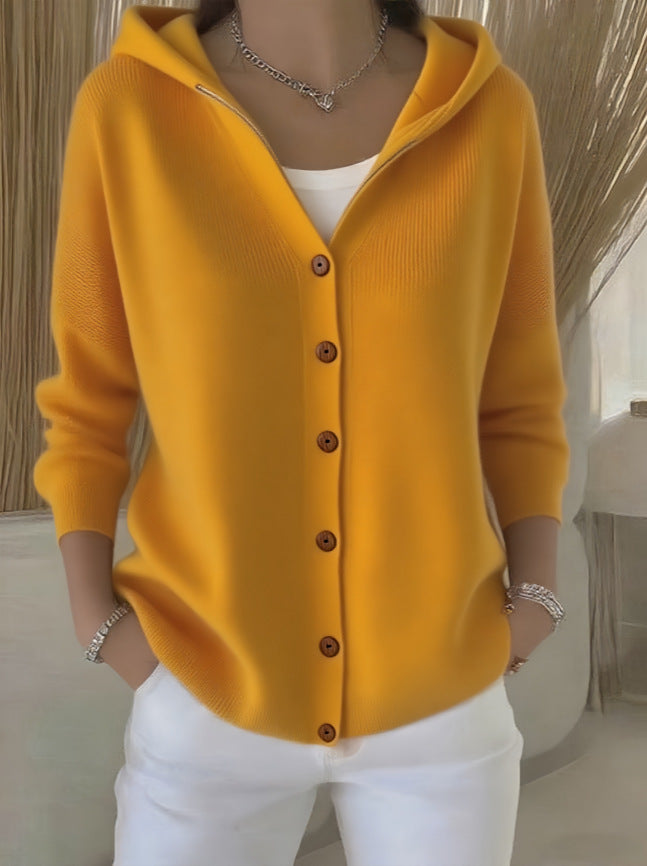Ins Button Hooded Sweater Fashion Autumn And Winter Knitted Cardigan Casual Commuter Long Sleeve Top Women's Clothing