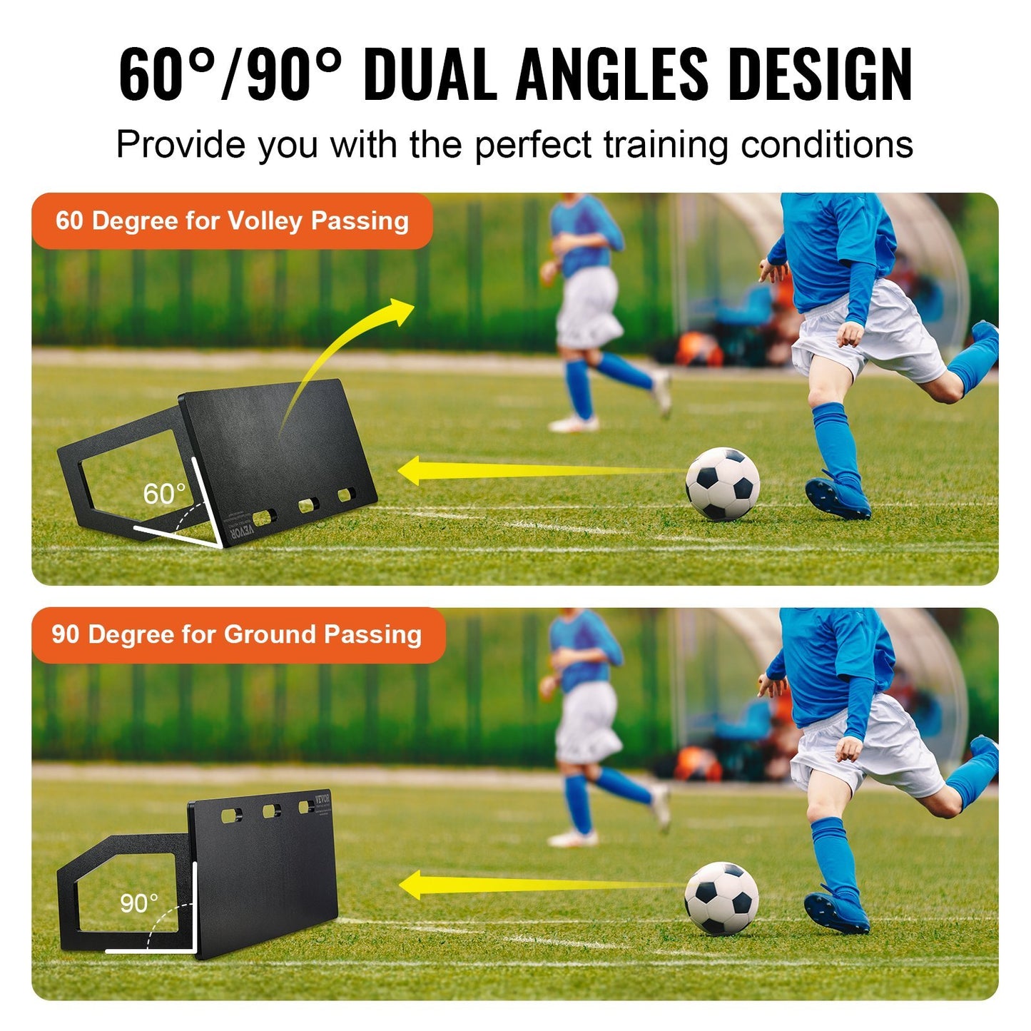 VEVOR Soccer Rebounder Board,  Portable Soccer Wall With 2 Angles Rebound, Foldable HDPE Kickback Rebound Board, Soccer Training Equipment For Kids And Adults, Passing & Shooting Practice