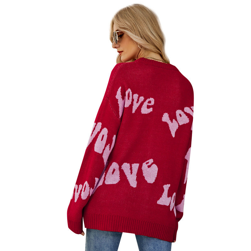 Women's Simple Letter Jacquard Oversized Pullover