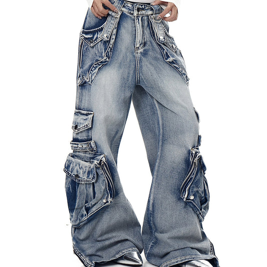 Retro Heavy Industry Multi-pocket Workwear Jeans