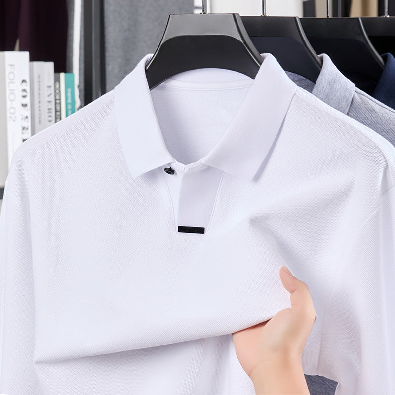 Men's Cotton Polo Shirt Loose Breathable Lapels Long Sleeve