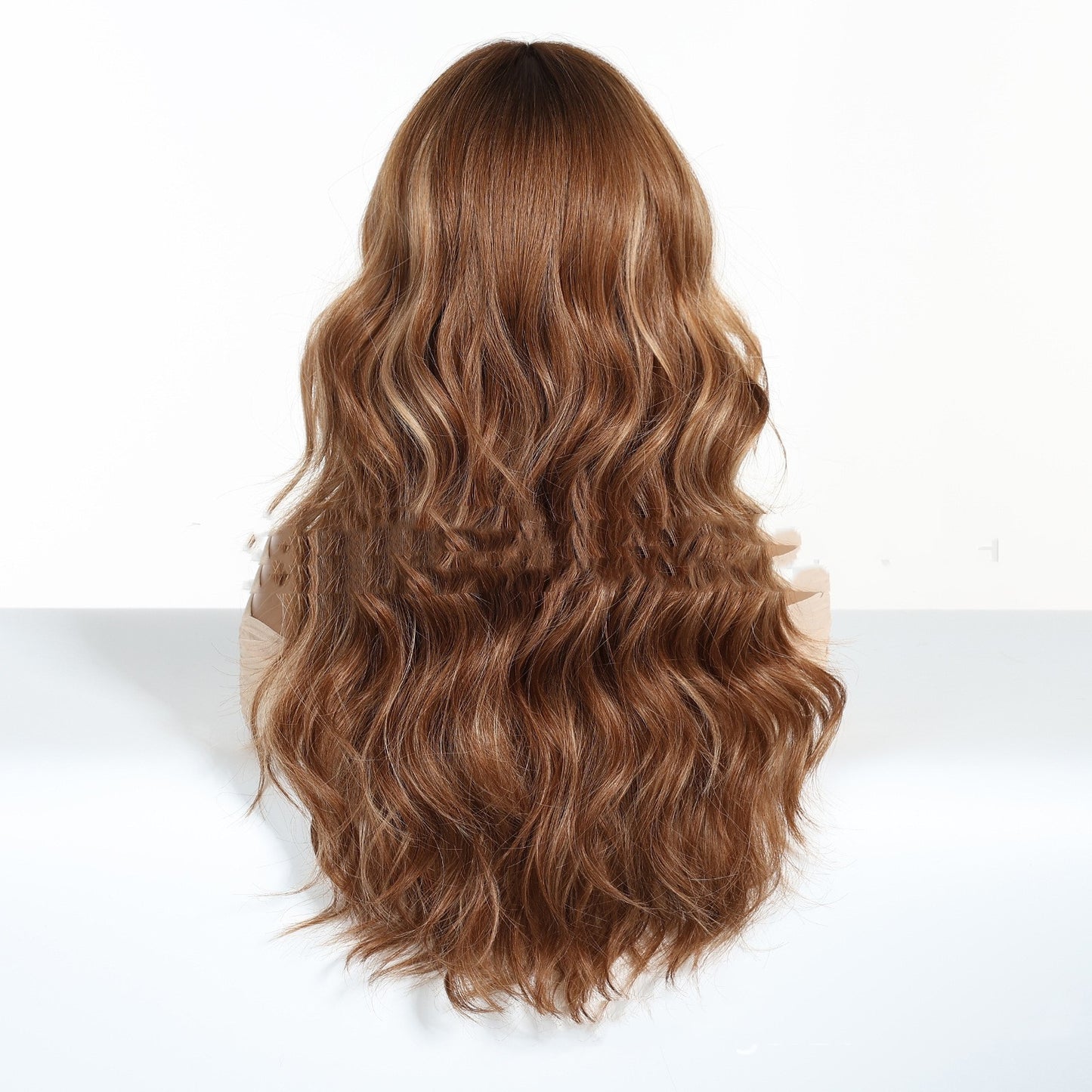 Fringe Brown Highlights Long Curly Hair Full-head Wig