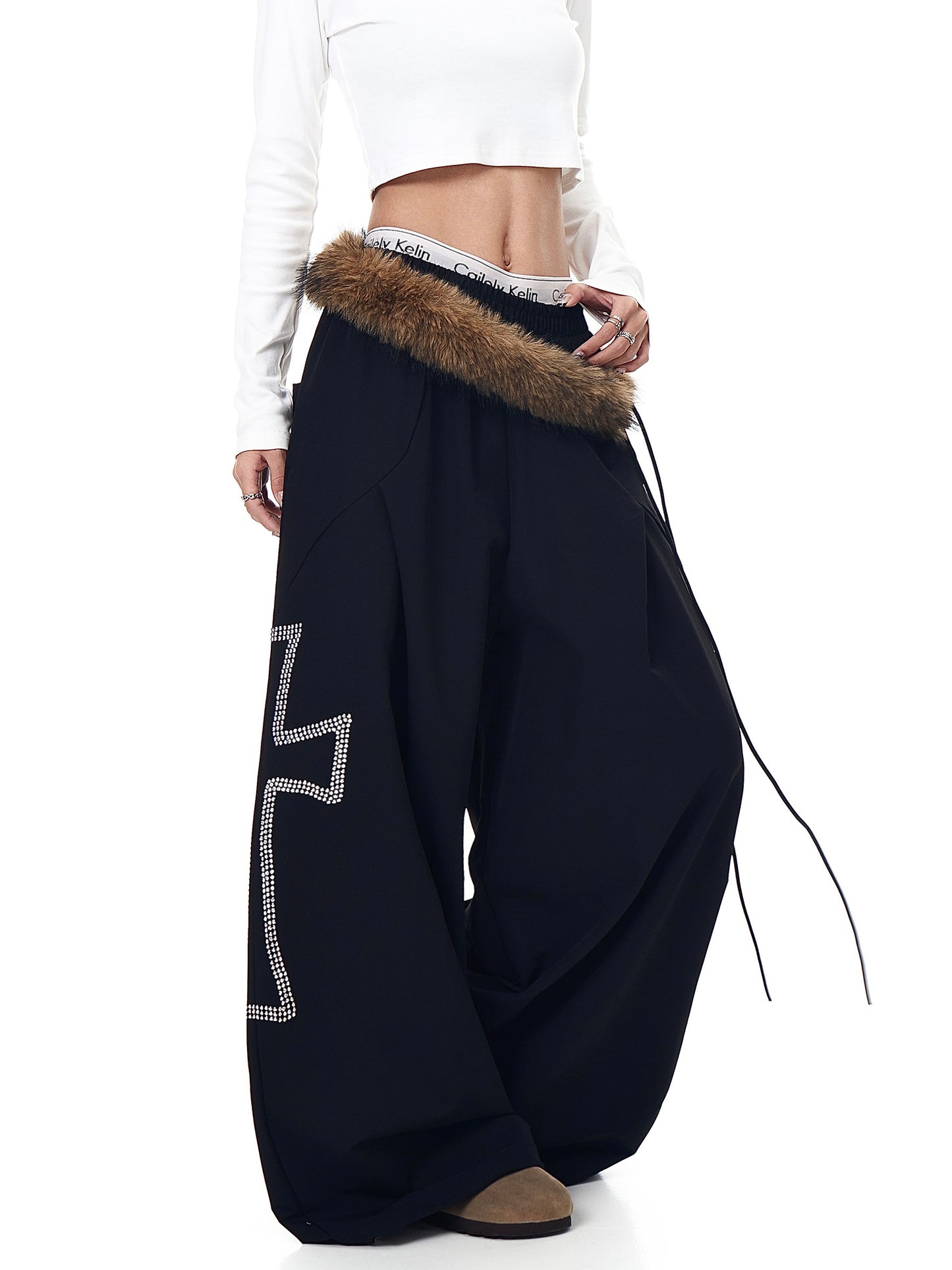 American Retro Deconstructed Detachable Fur Collar Overalls