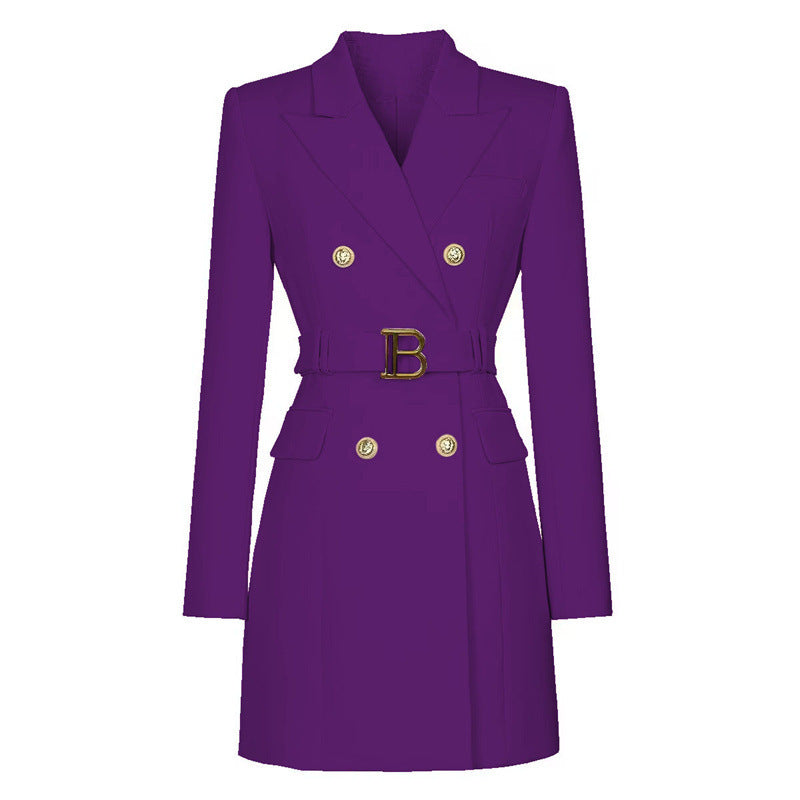 Fashionable Slim-fit Belted Long-sleeved Elegant Commuter Suit Dress