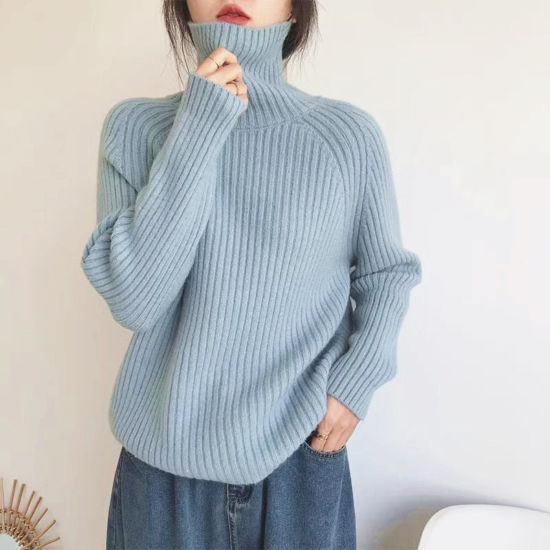 Women's Solid Color Shiny Soft Glutinous Loose Turtleneck Sweater