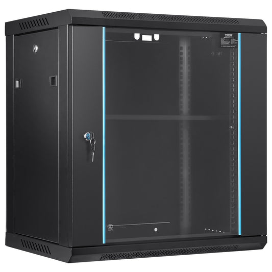 12U Wall Mount Network Server Cabinet, 15.5 Deep, Server Rack Cabinet Enclosure, 200 Lbs Max. Ground-mounted Load Capacity, With Locking Glass Door Side Panels, For IT Equipment, A V Devices