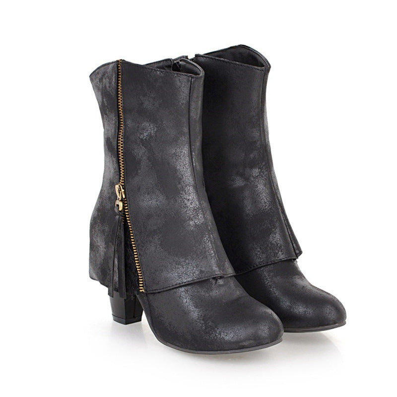 Retro boots chunky heels casual boots