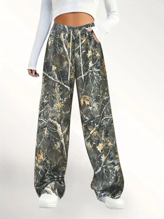 Fashion Casual Waist Camouflage Print Wide-leg Loose Loose Straight Pants