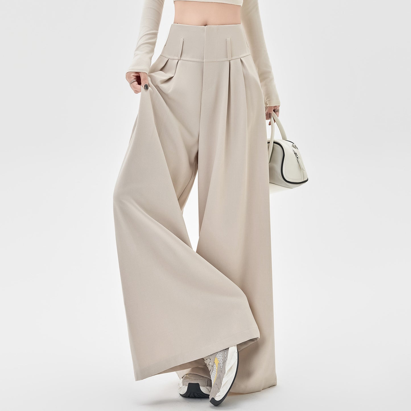 Design Sense Straight High Waist Slimming Draping Effect Casual Mopping Pants
