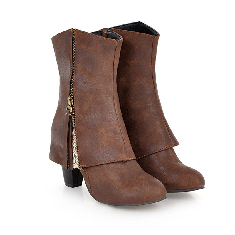 Retro boots chunky heels casual boots