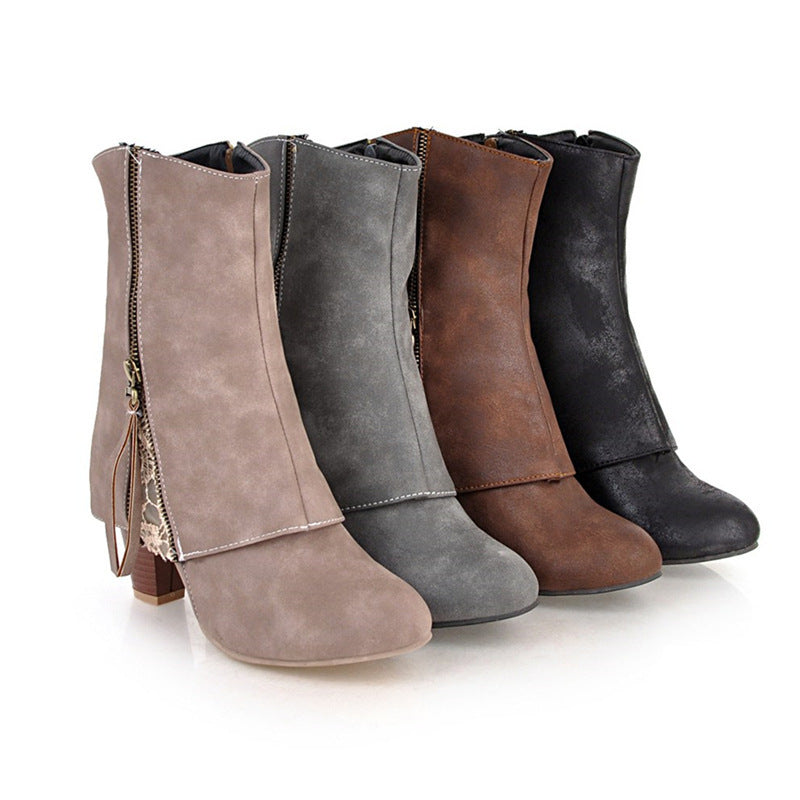 Retro boots chunky heels casual boots