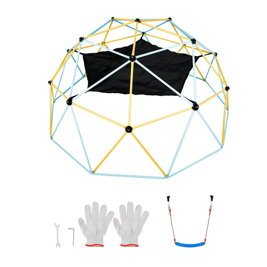 Climbing Dome, For Kids 3 To 10 Years Old,10FT Geometric Dome Climber With Hammock And Swing, Jungle Gym Supports 750LBS And Easy Assembly, With Climbing Grip, Outdoor Backyard Play Equipment
