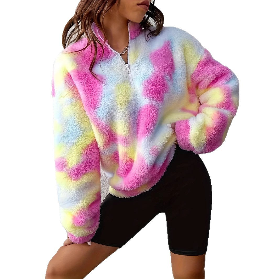 Women's Half-open Zipper Pullover Plush Top