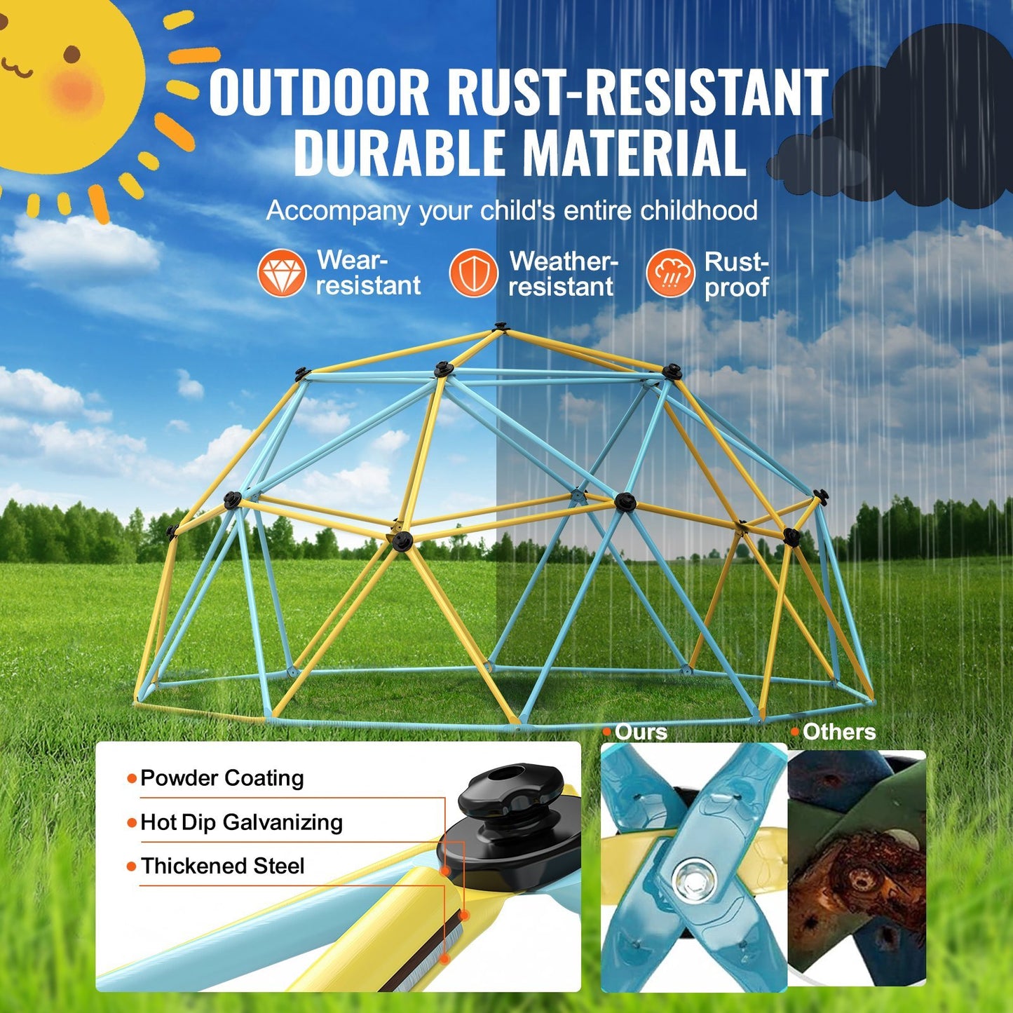 Climbing Dome, Jungle Gym Supports 750LBS And Easy Assembly, 10FT Geometric Dome Climber Play Center For Kids 3 To 10 Years Old,with Climbing Grip, Outdoor Backyard Play Equipment For Kids