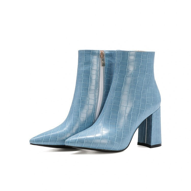 European And American Ankle Boots With Rough Stone Heels And Pointed Toes