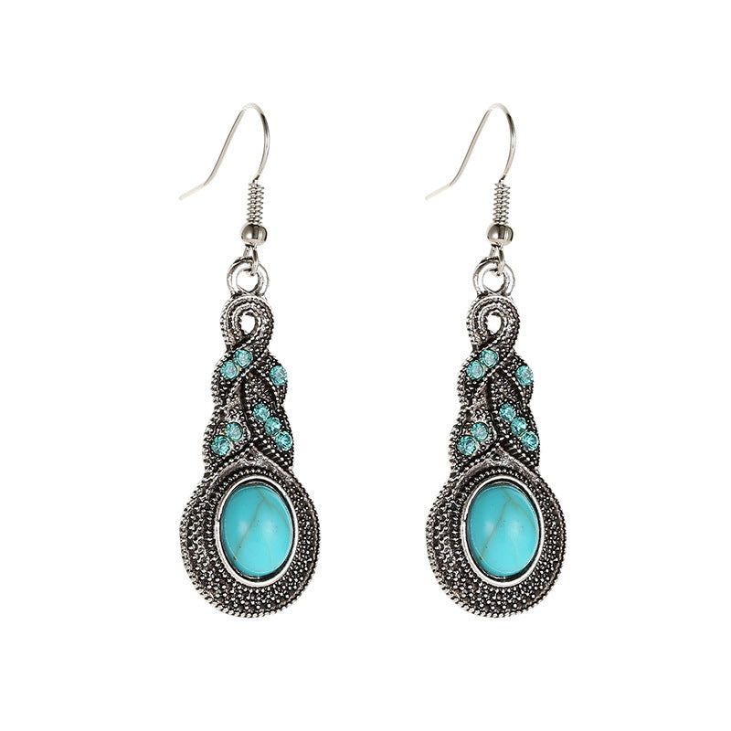 Boho Vintage Peacock Feather Turquoise Stud Earrings For Women
