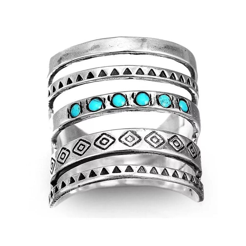 New Style Boho Engraved Ring Hollow Vintage Turquoise Ring