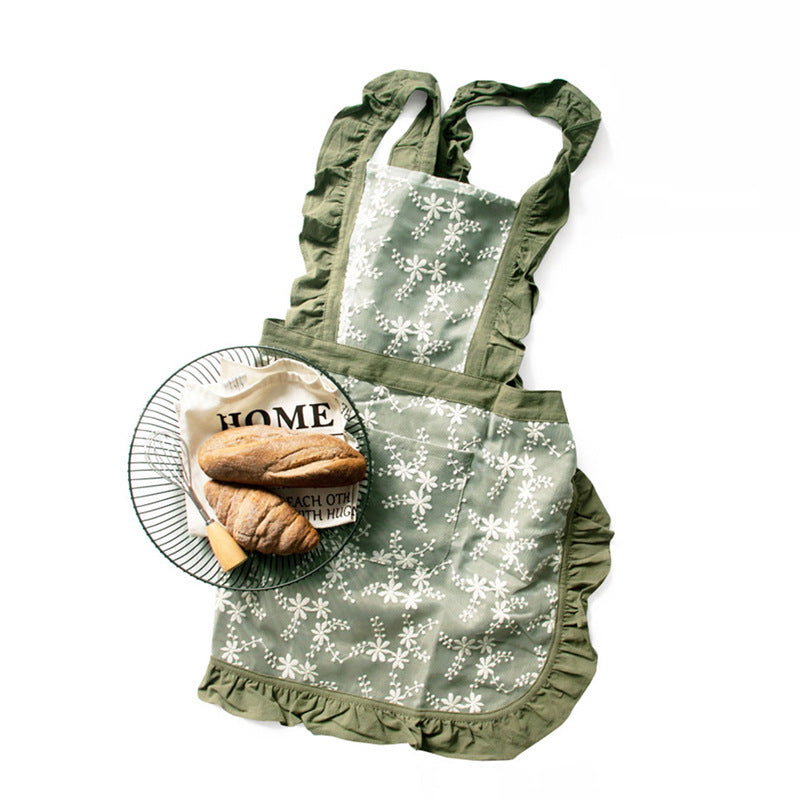 Kitchen Household Minimalist Cotton Linen Lace X Strap Apron