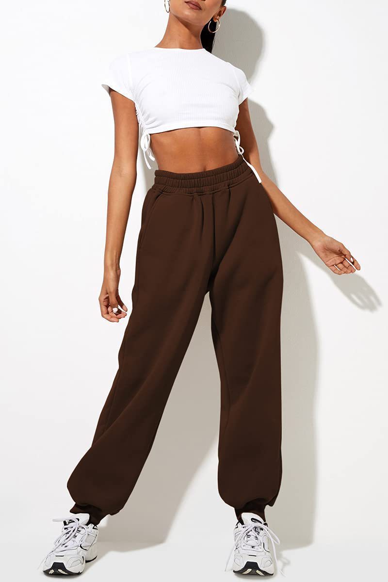 Women's High Waist Loose Sports Pants Comfortable High Waist Jogging Pants Casual Sweatshirt Pants With Pockets