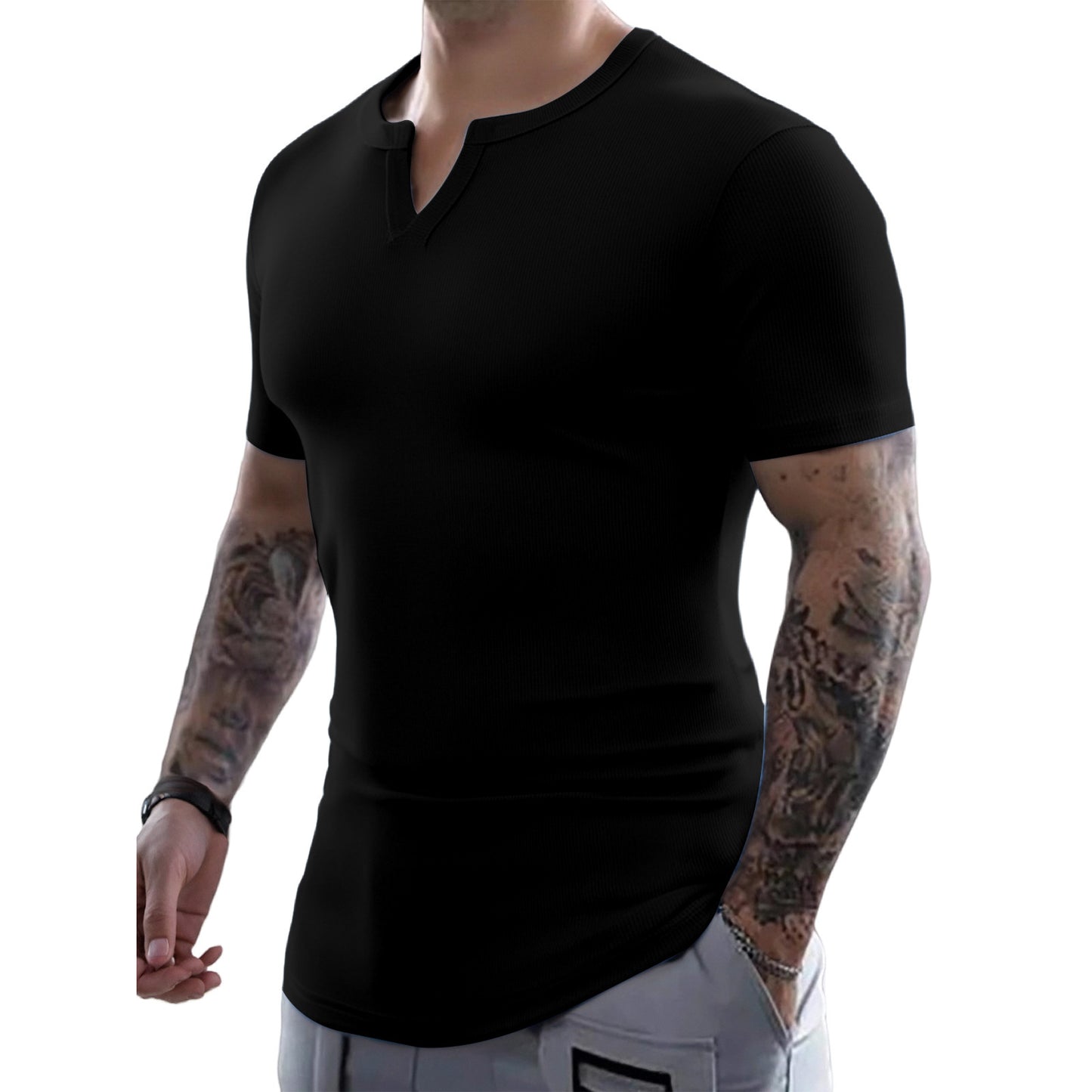 Fashion Men's Sunken Stripe Casual T-shirt Top