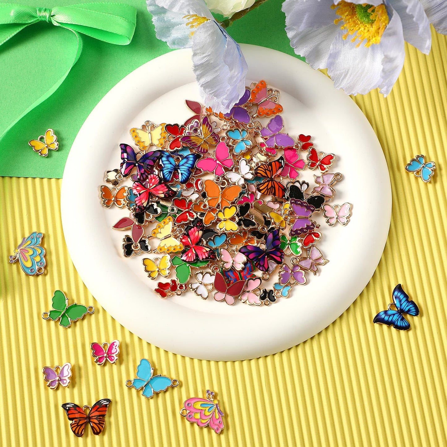 MARFOREVER 120 Pieces Butterfly Ornaments For Jewelry Making, All Kinds Of Gold Enamel Butterfly Pendants For DIY Necklaces, Brracelets, Earrings, Jewelry Making Supplies