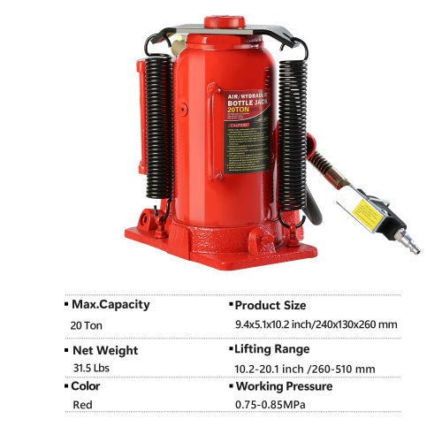 20 Ton Pneumatic Hydraulic Bottle Jack With Hand Pump For Maintenance Of Automobiles, Farm Vehicles, Heavy Trucks, Mobile Machinery And Heavy Equipment Unavailable Platforms- Welfel , Temu