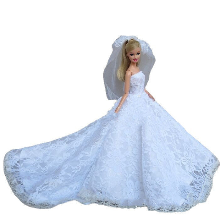 White Trailing Wedding Dress With Veil Doll Wedding Suit