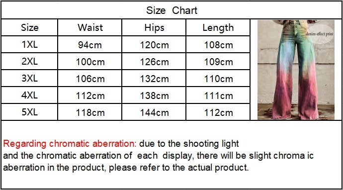 Self-pick-up Plus Size Women'S Casual Faux Denim Printed Loose Trousers Only Self-pickup Is Supported