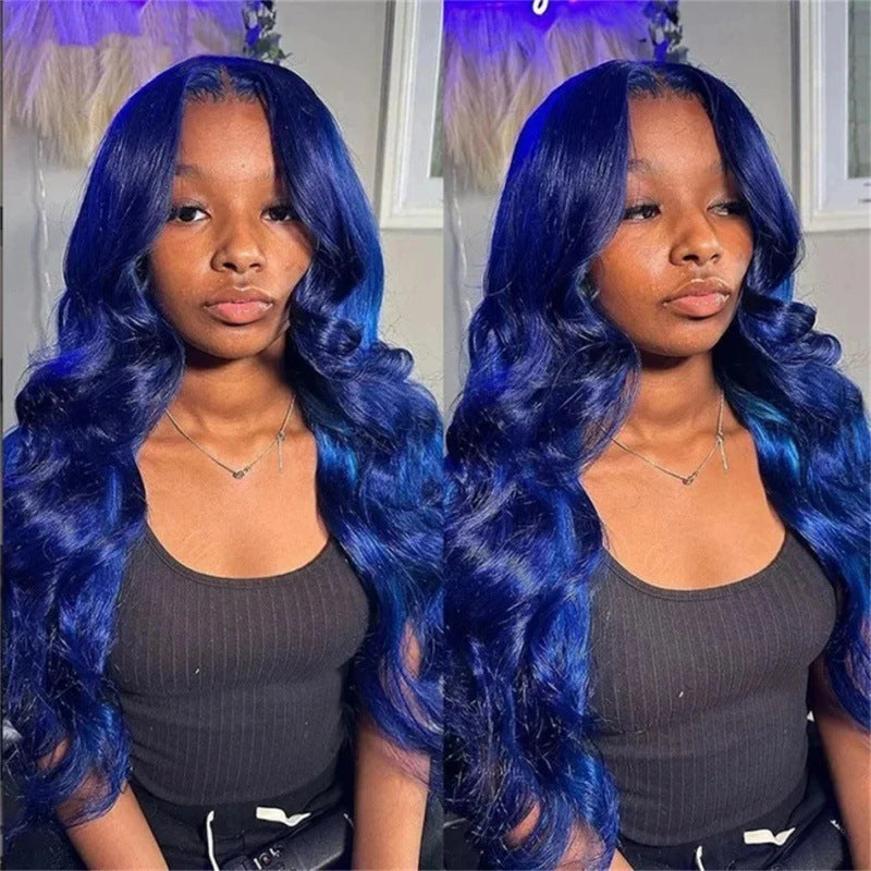 European And American Style Wig Women's Middle Point Dark Blue Big Wave