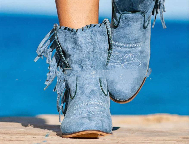 Women's Martin Boots With Thick Heels And Tassels