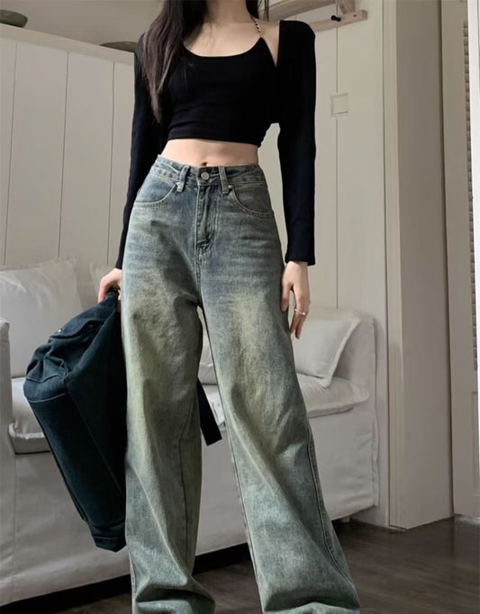 2025 New Retro Style, Washed Plain Loose Fit, Casual Style, Zipper Button Closure Jeans, Suitable For All Seasons, Versatile And Error Free.
