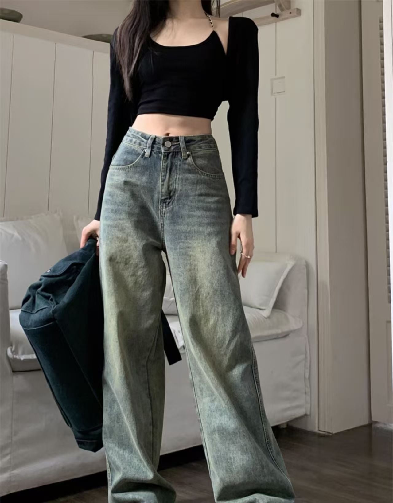 2025 New Retro Style, Washed Plain Loose Fit, Casual Style, Zipper Button Closure Jeans, Suitable For All Seasons, Versatile And Error Free.