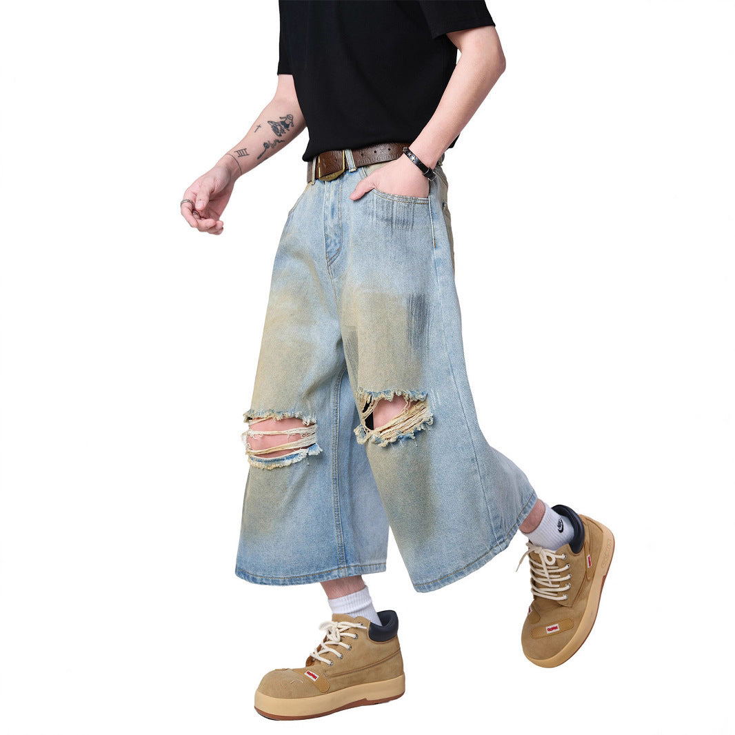 Ripped Denim Capri Pants Boys
